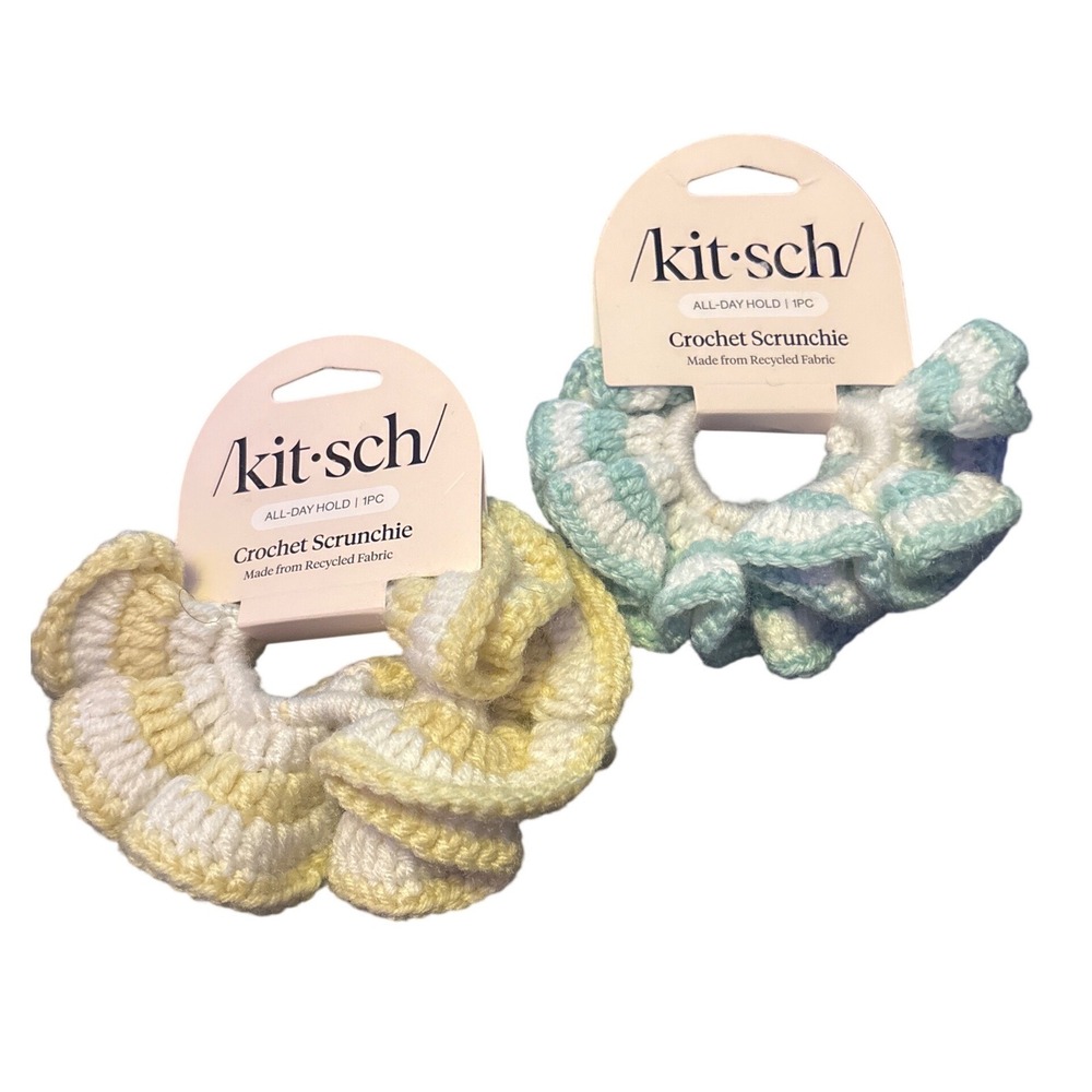 NEW Kitsch Crochet Scrunchie Set Butter Yellow Seafoam Blue 2 Piece
